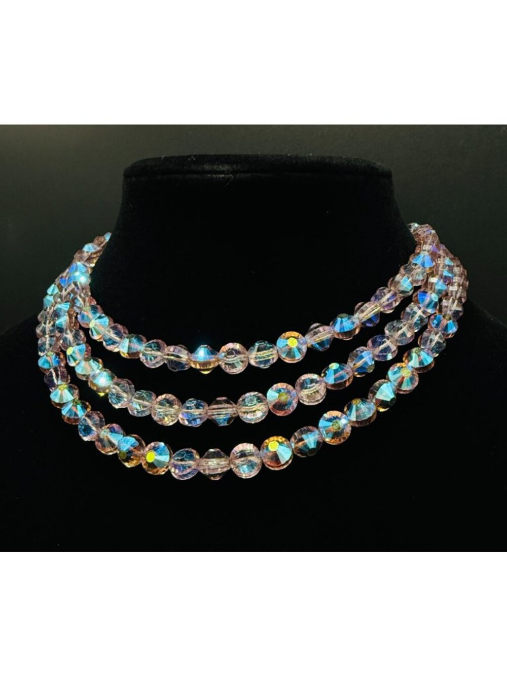 Rare Find Vintage 1950s-60s Aurora Borealis Crystal Multi-Strand Necklace - Picture 3 of 6